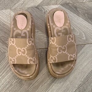 Gucci Tan GG Slide Sandals